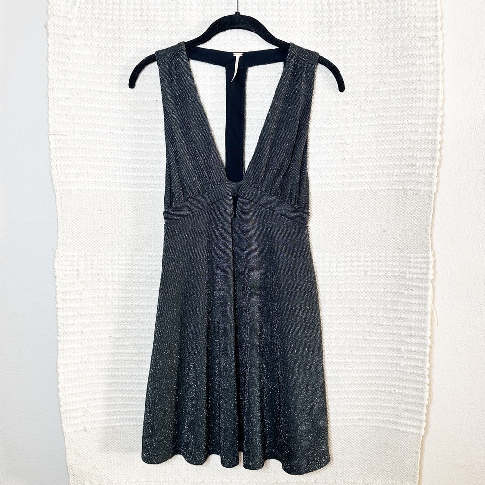 FREE PEOPLE black Shimmer Dance of the Night v-neck mini dress XS